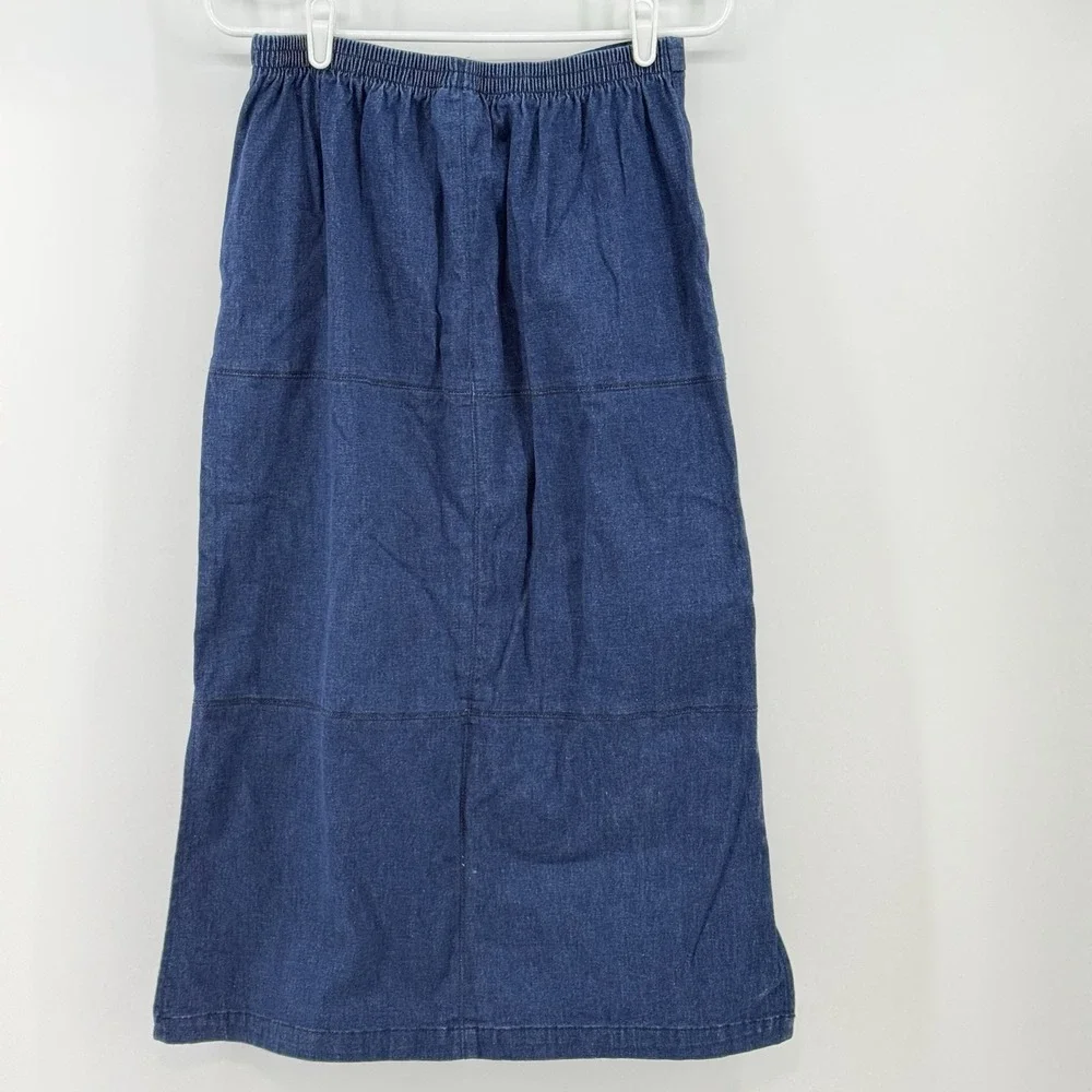 Y2K Denim Jean Maxi‎ Skirt Cargo Tie Waist Modest Casual Boho 90s Grunge Size 8